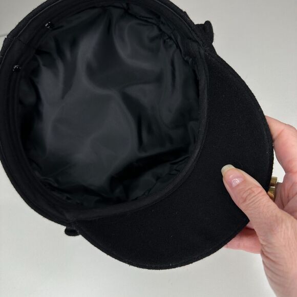 Chic Black Suede Newsboy Style Curved Peak Flat Cap Brim with Side Button Detail - Picture 8 of 12